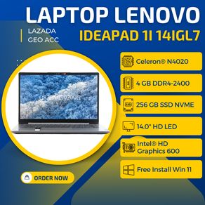 LAPTOP LENOVO IDEAPAD SLIM 1I 14IGL7 [CELERON N4020 / 4 GB DDR4 / SSD 256 GB / INTEL HD GRAPHICS / 14" HD / CLOUD GREY / FREE INSTALL WINDOWS 11 + OFFICE / TAS LAPTOP EXCLUSIVE]
