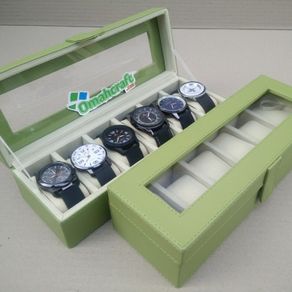 kotak jam tangan isi 6 hijau crem / watch box / box jam tangan murah