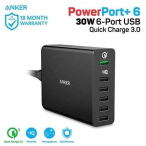 Anker Powerport 6 Quick Charge 3.0 - Black [A2063L11] - Hitam