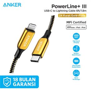 Kabel Charger Anker Special Edition 24K Gold USB-C to Lightning 6ft MFI IPhone 12/13 - A8843