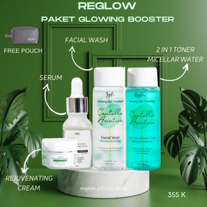 Reglow Paket Skin GLOWING Treatment FREE POUCH Facial Wash 2in1 toner Micellar water Rejuvenating Cream Serum