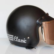 helm bogo polos retro classic klasik wanita pria kaca datar keren sni - hitam doff kacadatarsilver