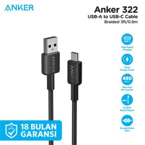 kabel charger anker usb-a to usb-c 3ft a81h5 - hitam
