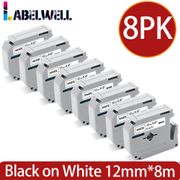 Labelwell 8Pack MK231 12Mm M-K231 MK 231 Black On White Label Tape Kompatibel untuk Saudara MK-231 P-touch Printer Pola Pita