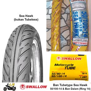 Ban Motor Ring 14 Seahawk 50/100-14 + Ban Dalam Swallow Tubetype (bukan tubeless) Ban Baru
