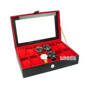 kotak jam tangan isi 12 full motif dan warna | box jam tangan murah | - hitam dlm merah