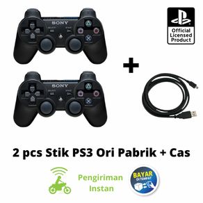 Promo Kemerdekaan Paling Murah Stik PS3 PlayStation 3 Wireless Controller Black 2Pcs Free  Kabel charger