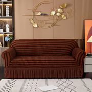 cover sofa skirt stretch sarung sofa alas penutup sofa renda elastis - brown stripe 1 seater