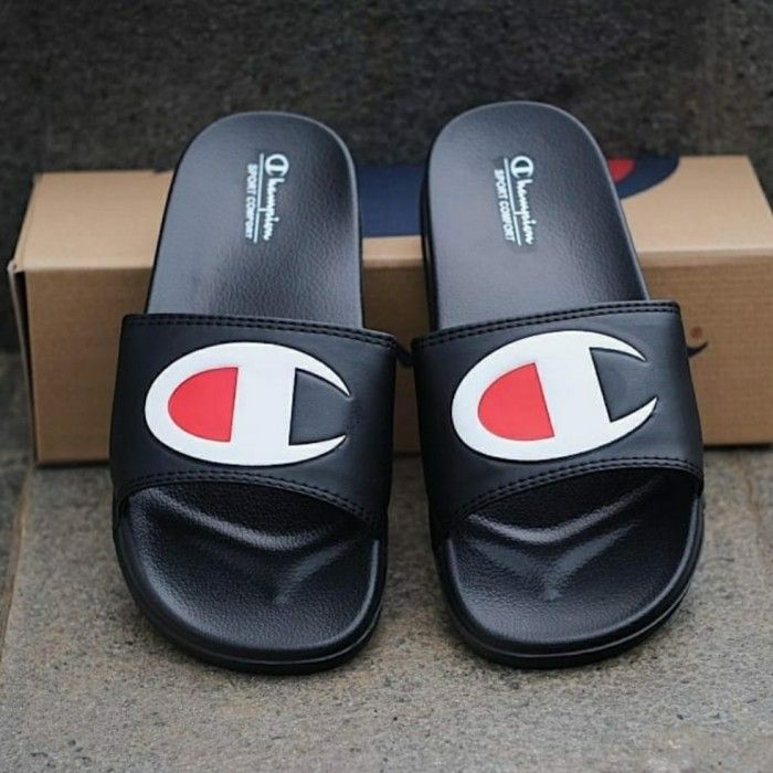 all black champion slides