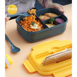 Orinoco Lunchbox 0225 Microwavable Anti Tumpah 3 Sekat free sendok & garpu -Bpa free - Hijau Kuning