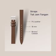 18mm Panmila Strap/Tali Jam Tangan Wanita Kasual Material Bahan PU Leather Warna Coklat
