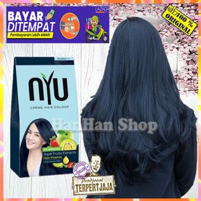 NYU Creme Hair Colour 30ml Blue Black Tanpa Amonia Cat Rambut Korea Tanpa Bleaching Pewarna Rambut Penutup Uban Semir Rambut Pria & Wanita Cat Rambut Yang Bagus Permanen Semir Rambut Halal BPOM Pewarna Rambut 100% Original Nyu Pewarna Rambut Kemasan Kotak