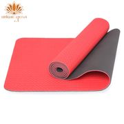 tpe yoga mat 6mm / matras senam olahraga 6 mm bisa custom nama - merah hitam polos