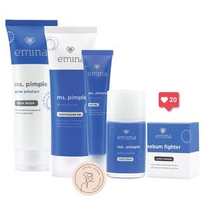Paket Emina Ms. Pimple Acne Solution Series Face Wash 50mL + Face Toner 50mL + Moisturizing Gel 20mL + Spot Gel 15mL + Loose Powder 8 gr - 5 Pcs
