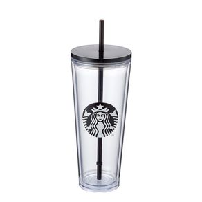 Transparant Cold Cup Double Wall Plastic Black Siren Botol Minum Tumbler Starbucks