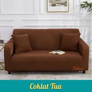cover sofa sarung sofa elastis stretch 1/2/3/4 seater polos - coklat tua 3 seater