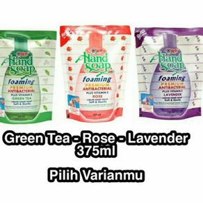 yuri hand soap foaming antibacterial 375ml green tea rose lavender - rose