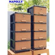 lemari plastik napolly laci  motif anyaman rotan CONTAC 400 K1/ CONTAC 500 K1  coklat JATI