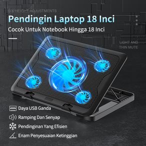 Cooling Pad Laptop  Pendingin Laptop Gaming Portable 5 Fan LED for 14-18 inci