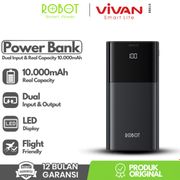 robot rt190s power bank 10000mah led dual powerbank 2.1a garansi 1 thn - hitam