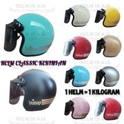 helm bogo retro dewasa cewek cowok helm polos classic garis 3 - helm & kacaflat cream