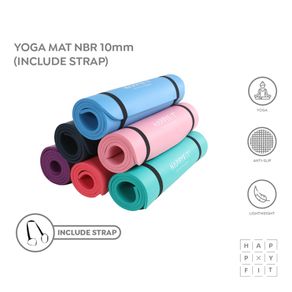 HAPPYFIT - Yoga Mat Polos NBR 10mm (FREE STRAP) / Matras Yoga / Matras Olahraga / Matras NBR