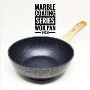 Wajan Wok Pan Anti Lengket Yoshikawa Marble Ceramic Wok