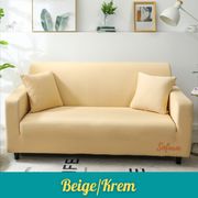 cover sofa sarung sofa elastis stretch 1/2/3/4 seater polos - beige/krem 3 seater