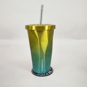 tumbler starbucks stainless steel coffee straw cup gradient ice-block - kuning hijau