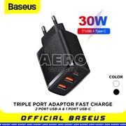 baseus adaptor kepala charger type c+dual port usb fast charging 30w - putih