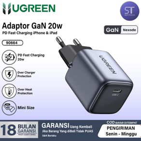 ugreen wall adaptor charger gan pd type c fast charging 20w 30w 45w - 90666 gan 20w