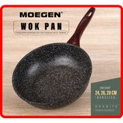Moegen Germany Wok Pan 24 26 28cm Granite Series Anti Lengket Original Tanpa Tutup Kaca