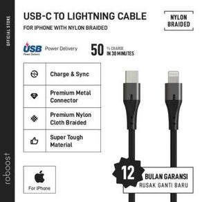 roboost Nylon Braided USB C to Lightning Kabel Data for Apple iPhone [Fast Charging/ PD Cable/ MFi Certified]