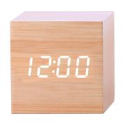 Wooden Digital Clock Jam Kayu Digital LED Putih - Krem