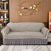cover sofa skirt stretch sarung sofa alas penutup sofa renda elastis - grey stripe 1 seater