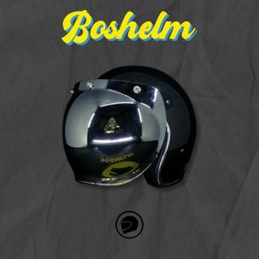 helm retro list chrome hitam glossy bogo bubble visor chrome