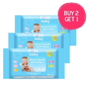 tissue pure baby hand & mouth baby wipes 60s aloe vera buy 2 get 1