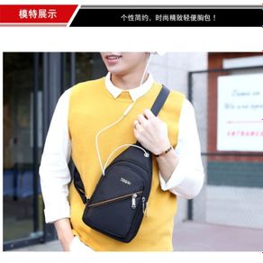 bodypack pria - sling bag tas selempang nylon-ada lubang earphone sk02 - hitam