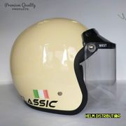 helm bogo kaca datar flat classic murah kualitas premium pria&wanita - cream kaca flat clear