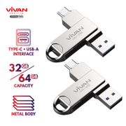 VIVAN Flashdisk OTG 32GB 64GB VOC Dual Interface Type-C & USB3.1 Metal Body Silver VOC232/VOC264 Garansi 1 Tahun