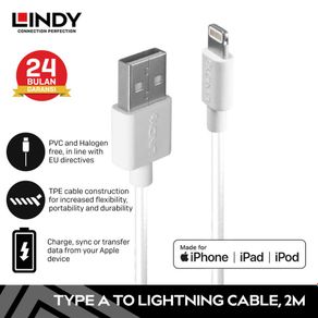 LINDY Kabel iPhone MFi USB to Lightning 8 Pin Data Cable 2M