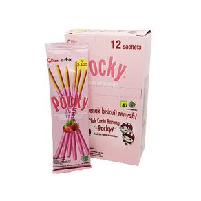 Pocky SACHET Strawberry Stick Biscuit 12 gr [1 kotak isi 12 sachet]
