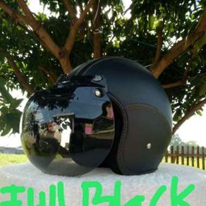 Helm Bogo Kulit Full Leher Retro Dewasa SNI - Hitam-Coklat, M
