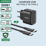 Ugreen 50581 Kepala Adaptor Set Charger Usb Type C 25W + Kabel C To C Pd Fast Charging Samsung S20 S21 Plus Ultra Note 20 Z Fold3 A70 A50 S22