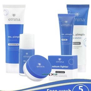Paket Anti Jerawat Emina Ms.Pimple Acne Solution 5pcs (Face Wash Face Toner Moisturizing Gel Spot Gel & Loose Powder)