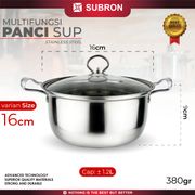 SUBRON Panci Sup Soup Pot 16cm 18cm Stainless Steel Tutup Kaca Kecil