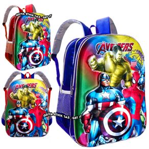 Tas Sekolah Anak SD Laki Laki Ransel Cowok Cowo Karakter Spiderman Kapten Amerika Hulk Avenger Shield Tas Gendong Punggung Gambar Timbul 3D