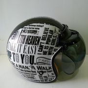 helm retro dewasa full kulit motif koran hitam