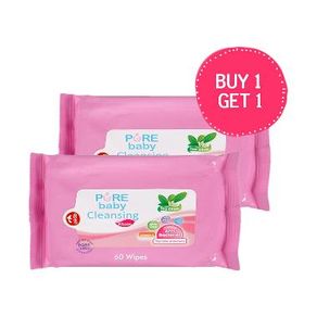 Pure Baby Cleansing Wipes Tea Olive 60's Buy 1 Get 1