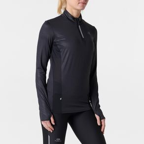 Decathlon Kalenji Baju Lari Jogging Wanita Half Zip Hitam - 8394778
